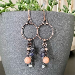 Iolite + Moonstone Handcrafted Copper Earrings